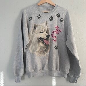 Vintage Jerzees Gray Dog Lover Crewneck Sweatshirt Retro Neutral 90s Large